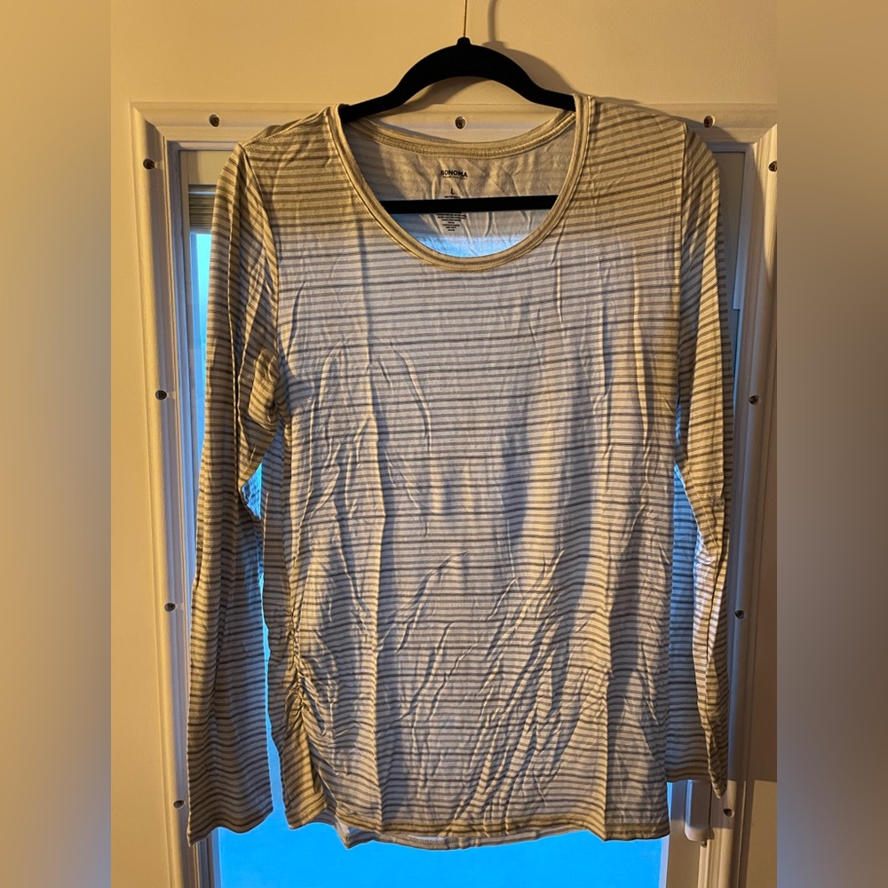 Gray striped maternity shirt